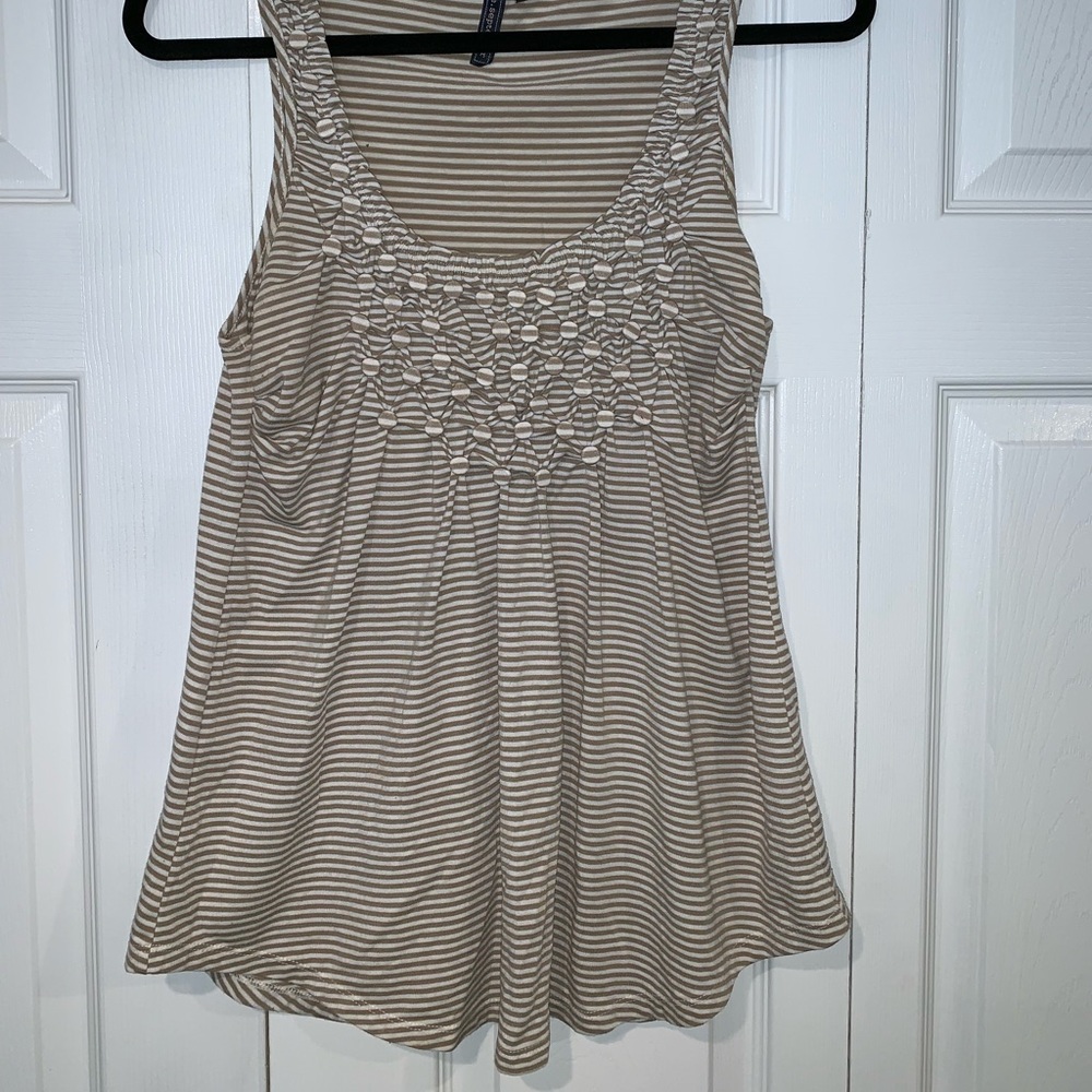 Beige and White Striped Blouse